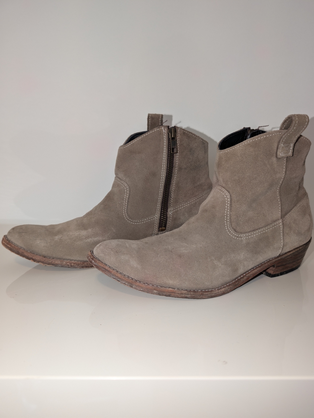 Anine Bing Taupe Suede Western Ankle Boots Size 40